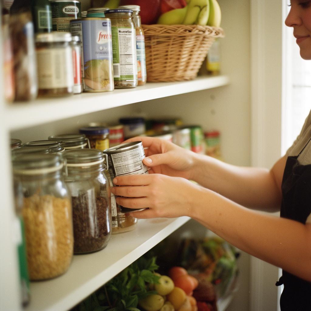 Hands carefully organizing a home pantry
