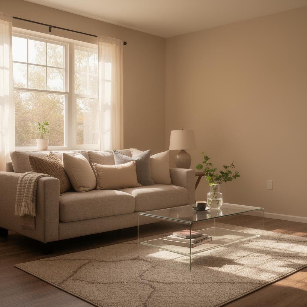 A calm, sunlit living room after a home reset