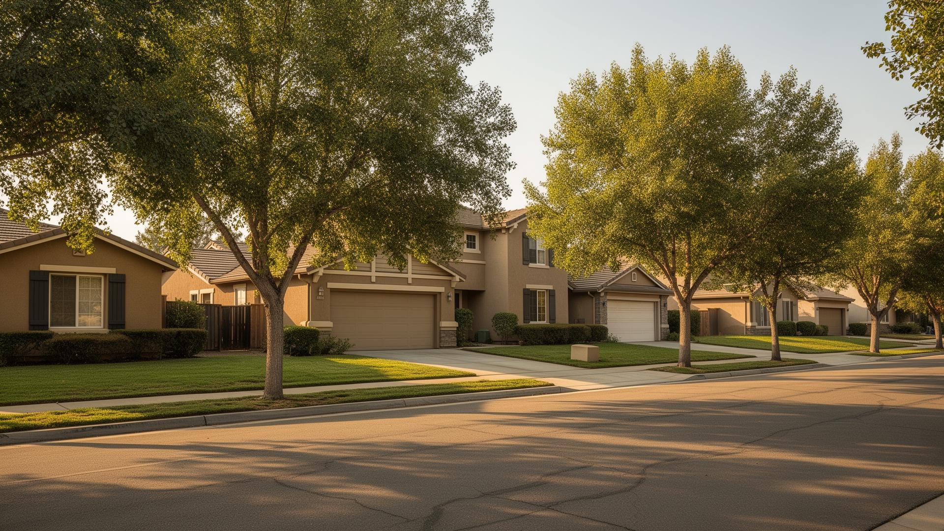 Quiet suburban neighborhood street in the Roseville and Rocklin area