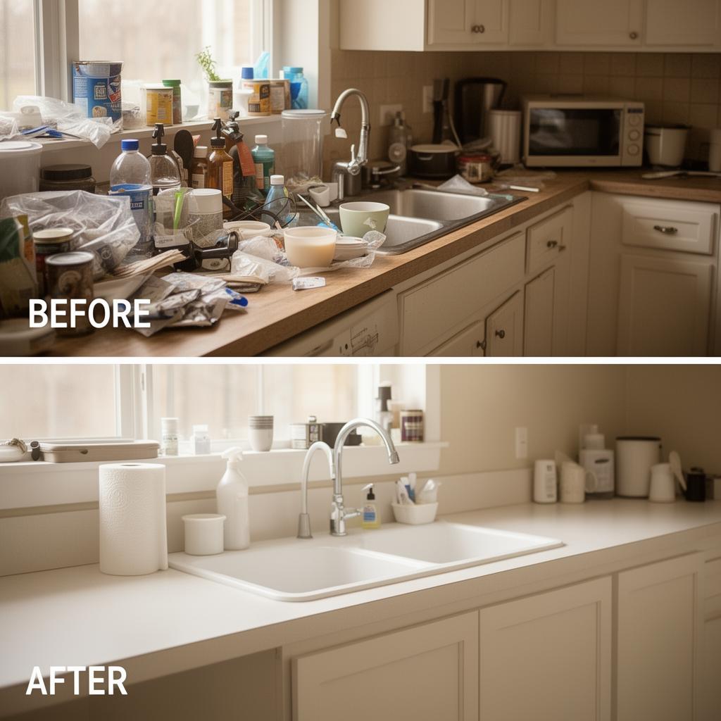 Before and after kitchen counter transformation