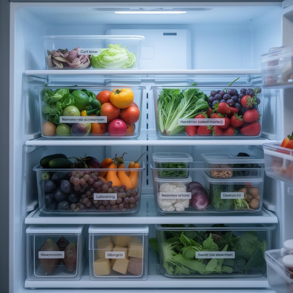 Zoned fridge with clear bins